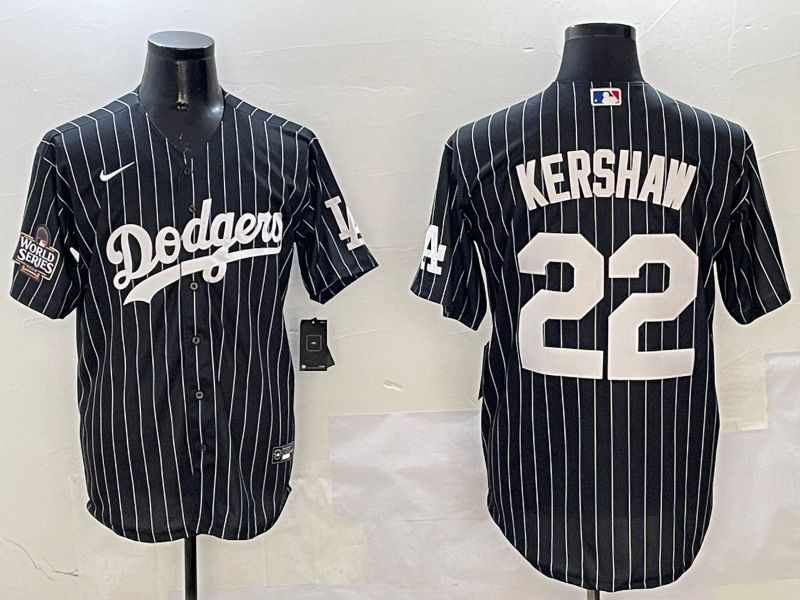 Men Los Angeles Dodgers #22 Kershaw Black Stripe Jointly Name 2025 Nike MLB Jersey style 3->los angeles dodgers->MLB Jersey
